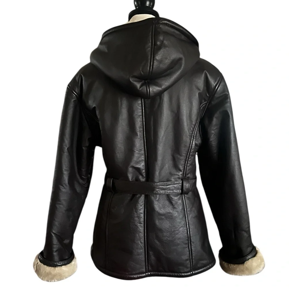 Wilson Leather Hooded Faux Fur Lined Zipper Belted Jacket. Size Small.